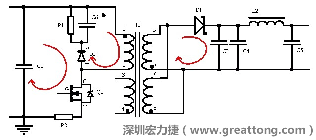 元件布局的時候，要優先考慮高頻脈沖電流和大電流的環路面積，盡可能地減小,以抑制開關電源的輻射干擾