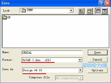 選擇菜單 File－Save As，輸出格式選 ORCAD 9.10。
